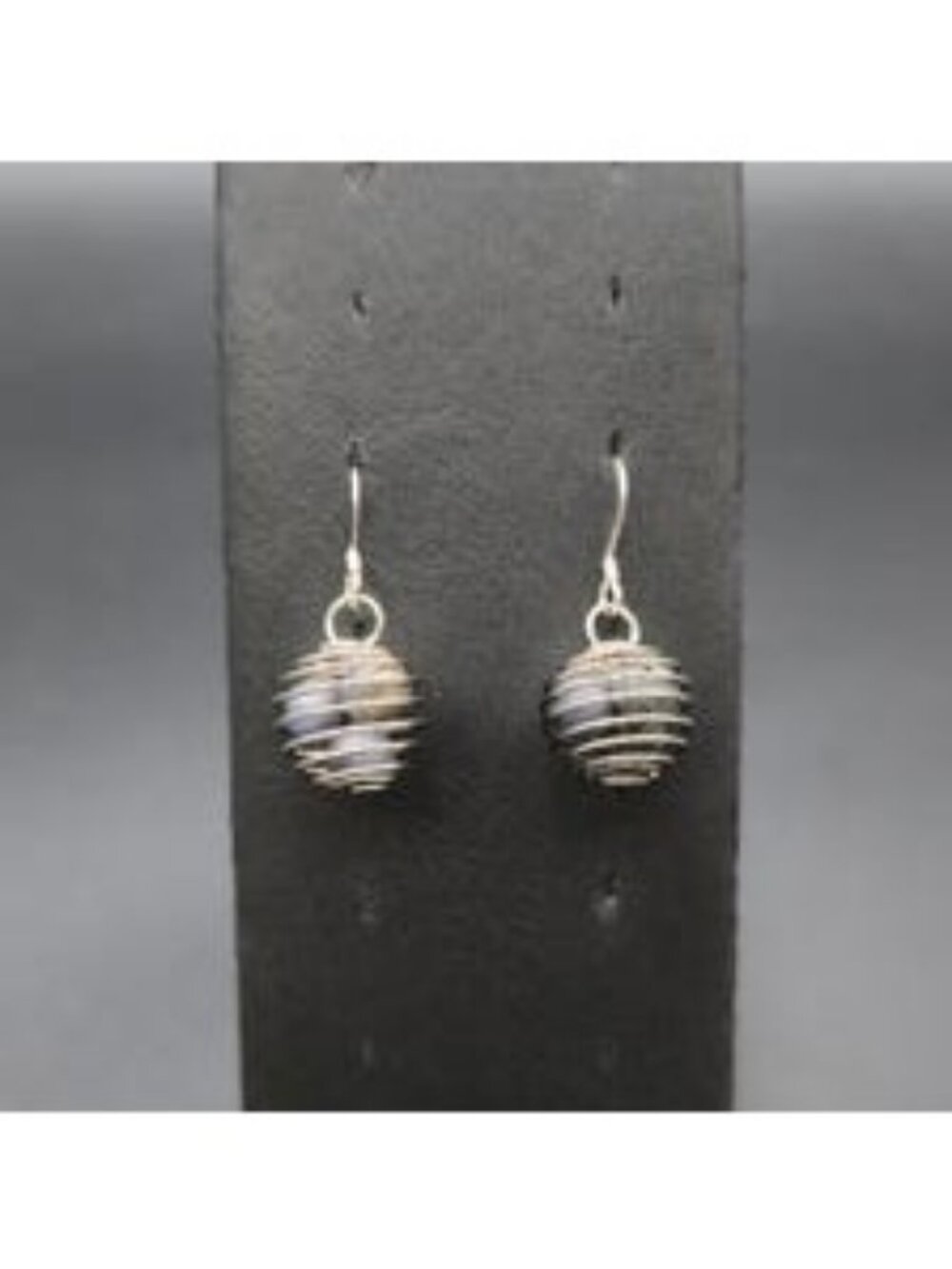 Sterling Silver Wire Wrapped Cage Earrings - Blue Gemstone Bead Drop A8224